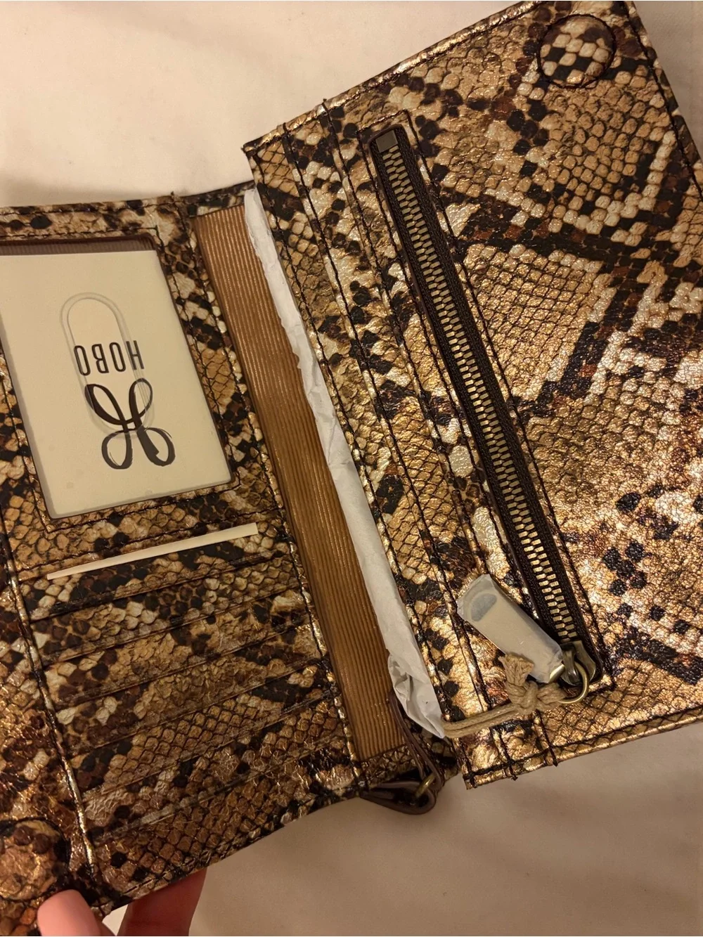 Snake-Print Wristlet Wallet in Brown